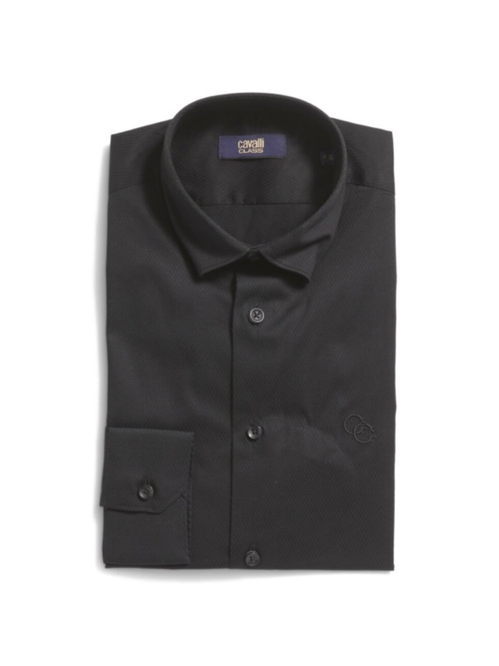 Cavalli Class Comfort Fit Logo Embroidered Cotton Dress Shirt Black Size 18 NWT